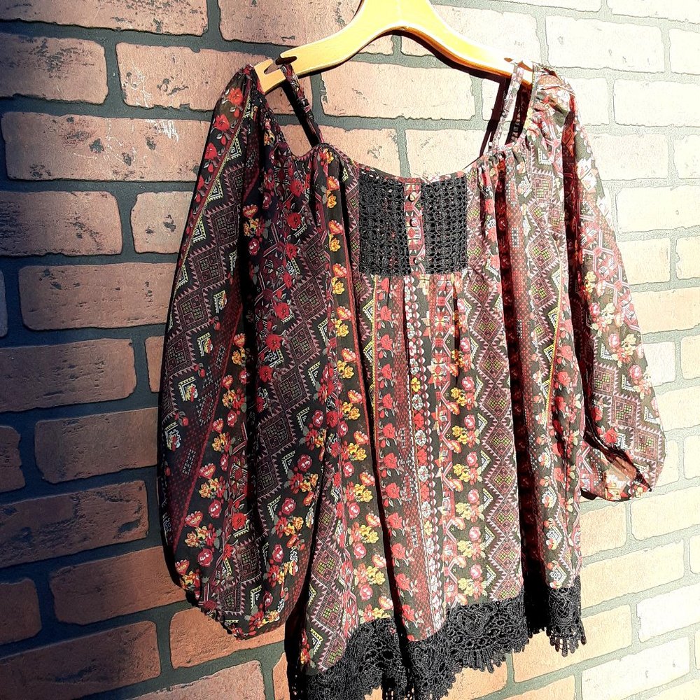 Rue 21 Sheer Cold Shoulder Boho Hippie Top
